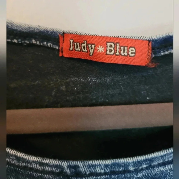 JUDY BLUE blue denim cotton spandex stretch pullover crop top, size 2X - Picture 3 of 9